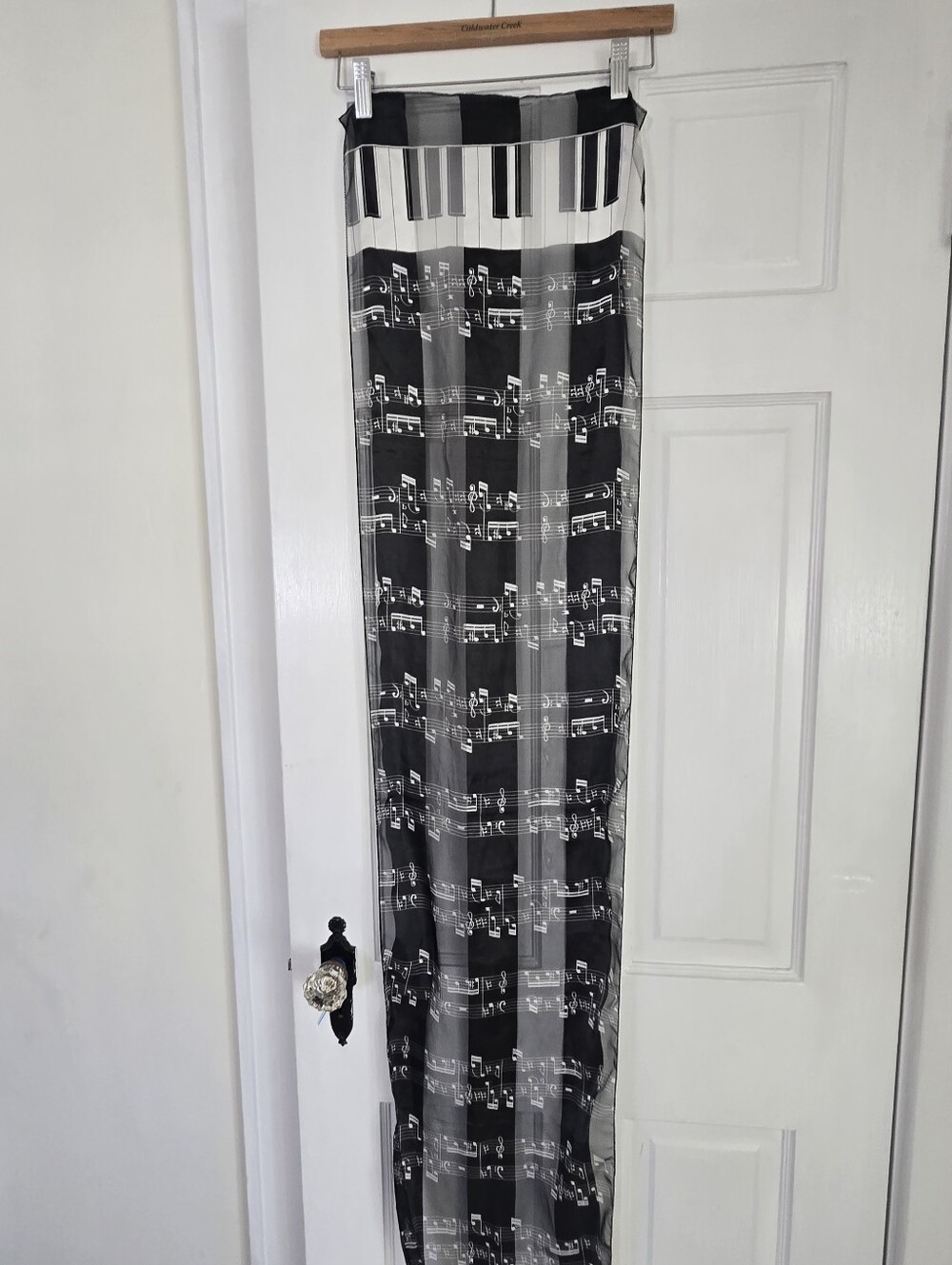 Black & White Musical Notes Scarf - Piano Key Border